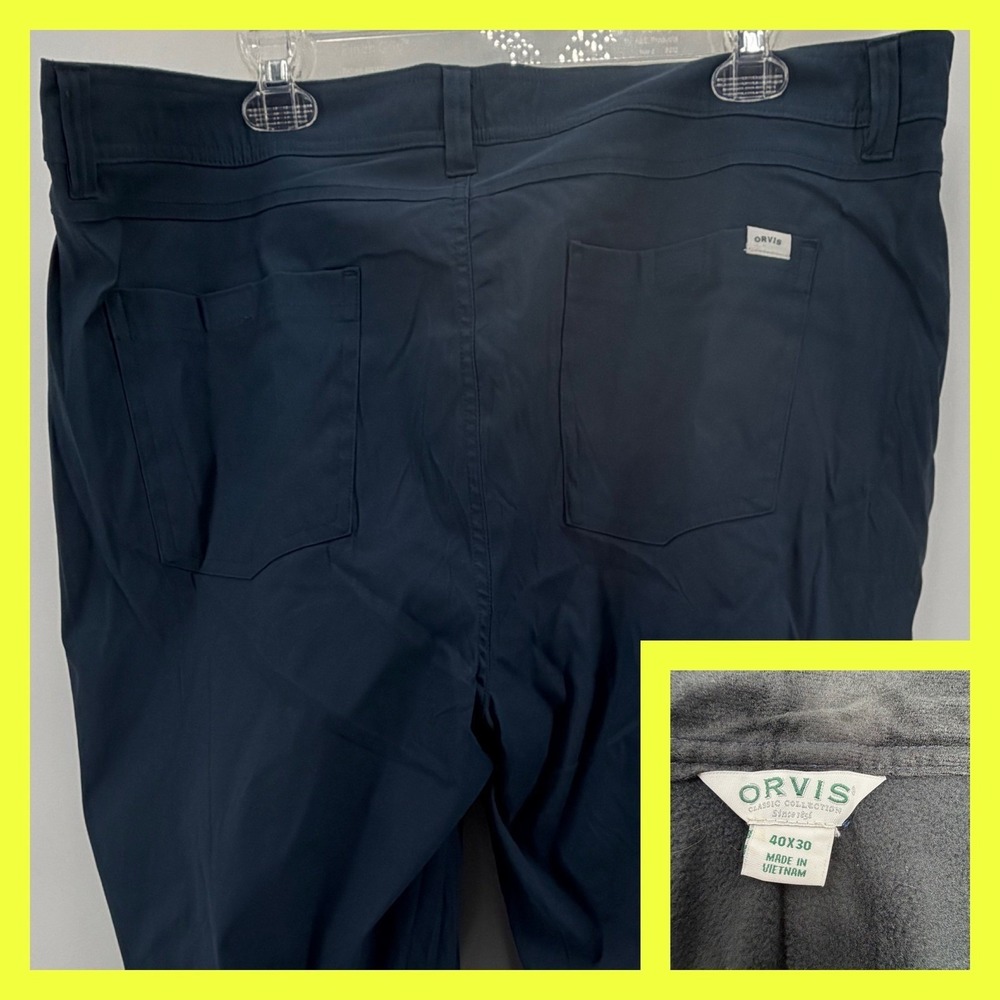 Orvis Tech Pants Men 40x30 Navy Blue‎ Excellent Fleece Lined Outdoor Stretch